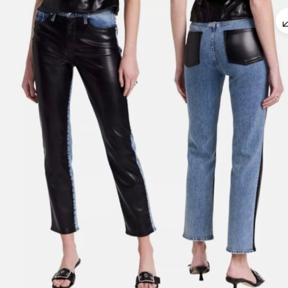 REVOLVE JONATHAN SIMKHAI STANDARD The River faux leather straight leg jeans - Picture 1 of 14